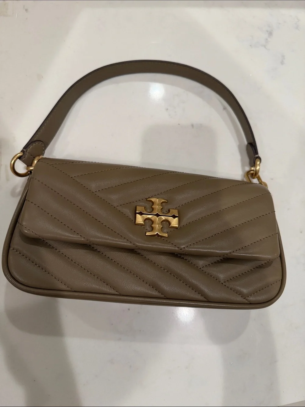 Tory Burch Quilted Crossbody Bag in Taupe Brown with Gold Hardware - Picture 2 of 3